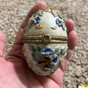 Vintage Limoges France Porcelain Egg Trinket – Hand-Painted Floral & Honey Bees